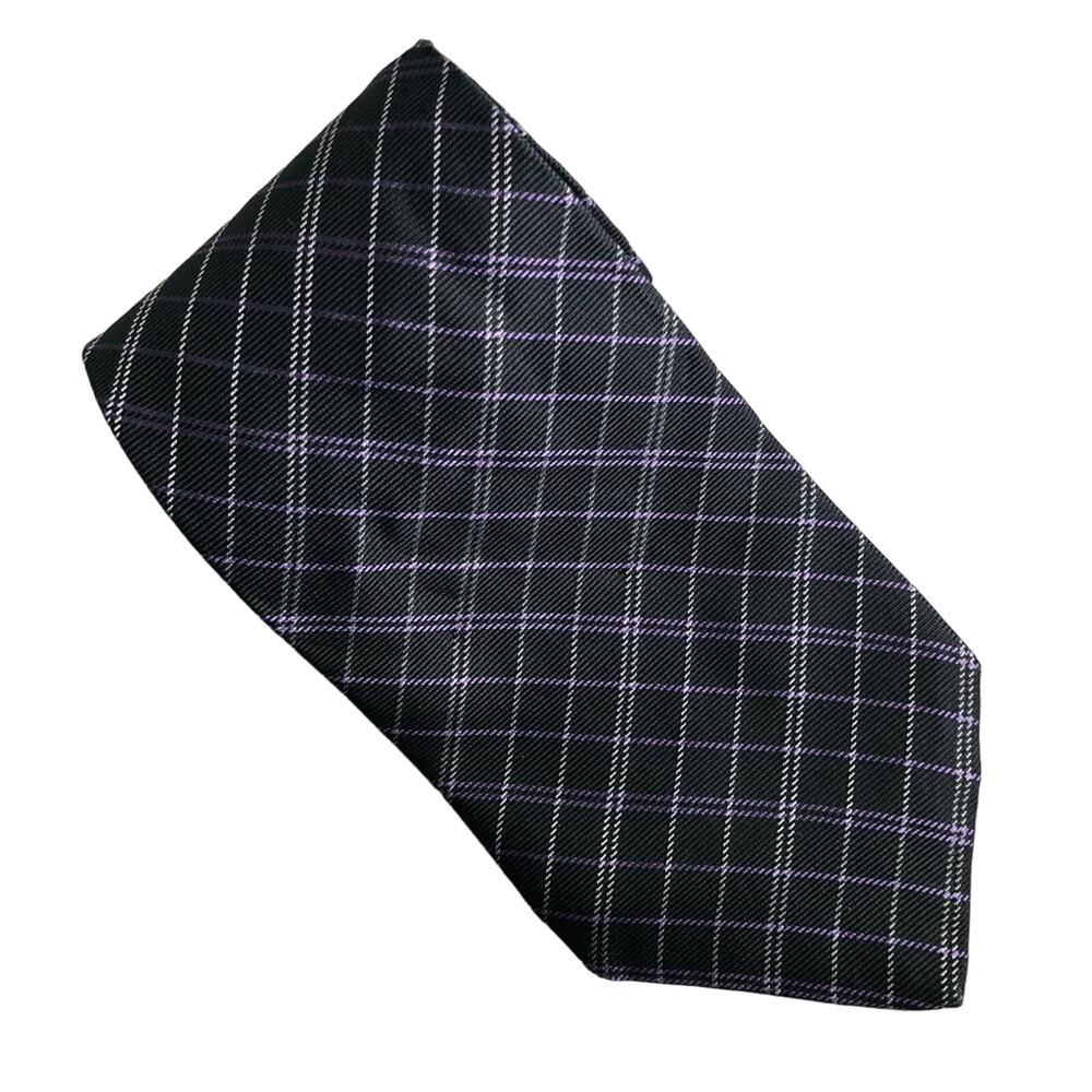 Lauren Ralph Lauren Purple Black Plaid Dark Academia Work Office Silk Neck Tie